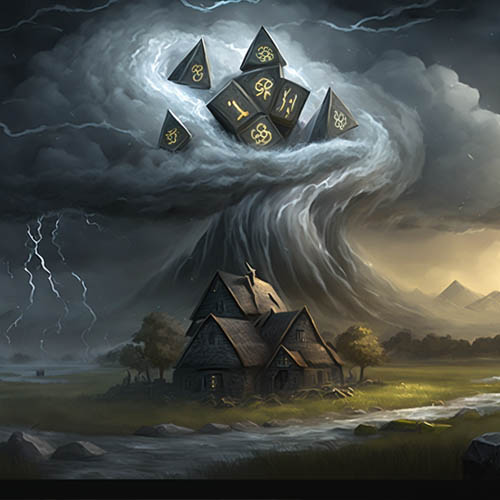 a picture of the dark storm dice, raging across the land