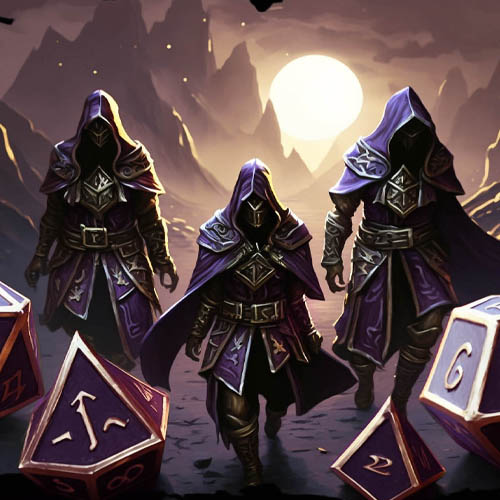 A pic of our Shadow Magic Dice set lore with assassins